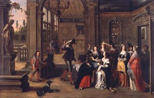 A Game of Forfeits (olje på panel) av Anthonie (circle of) Palamedesz