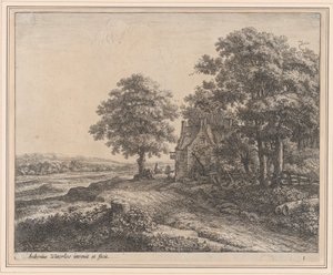 Et stort lindetre før et vertshus, 1600-tallet.