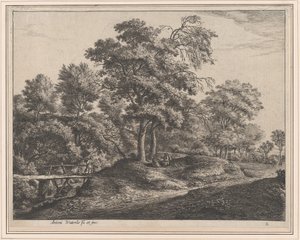 En bondekvinne og datter på en liten trebro, 1600-tallet.