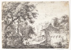 Bymur med et herberge av Anthonie Waterloo