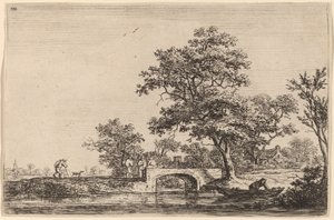 Fire menn på en steinbro av Anthonie Waterloo