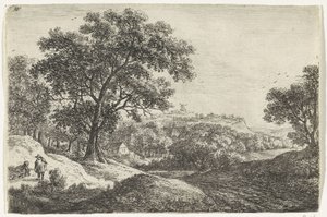 Kupert landskap med en landsby Landskap (serietittel) av Anthonie Waterloo