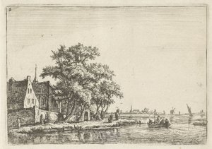 Kirke på vannet Landskap med figurer (serietittel) av Anthonie Waterloo
