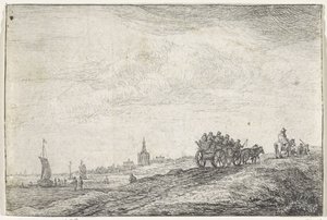 Hestevogn kystlinje Landskap med bygninger (serietittel) av Anthonie Waterloo