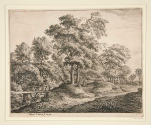 Bondekvinnen og jenta på den lille trebroen av Anthonie Waterloo