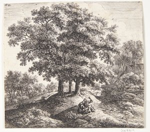 Sittende mann og kvinne ved et hull av Anthonie Waterloo