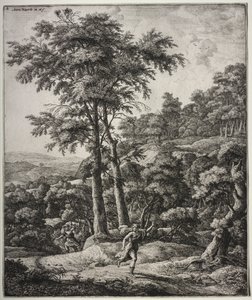 Seks store oppreiste landskap med scener fra Ovids Metamorfoser: Apollo og Daphne
