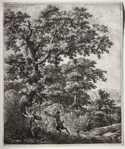 Seks store oppreiste landskap med scener fra Ovids Metamorphoses: Pan and Syrinx av Anthonie Waterloo