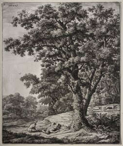 Seks store oppreiste landskap med scener fra Ovids Metamorphoses: The Death of Adonis av Anthonie Waterloo
