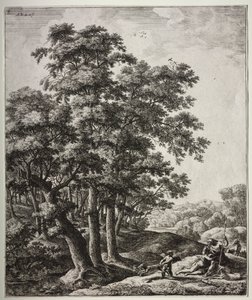 Seks store oppreiste landskap med scener fra Ovids Metamorfoser: Venus og Adonis av Anthonie Waterloo