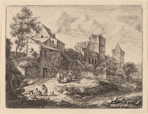 Square foran et vertshus av Anthonie Waterloo