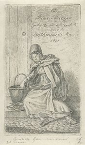 Sittende kvinne med kurv og tallerken Gentsche rekekvinne (tittel på objekt) 12 studiefigurer (serietittel) av Anthonie Willem Hendrik Nolthenius de Man