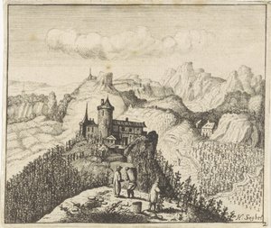 Fjelllandskap med drueplukkere av Anthonie de Winter (attributed to)