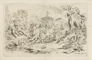 Nymfer og Satyrer foran et Bacchus-tempel Bacchanals (serietittel) av Anthonie de Winter