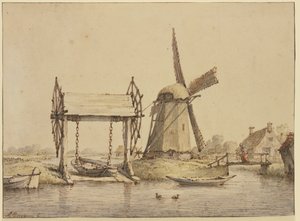 Landskap med skipsheis og mølle av Anthonie van Borssom
