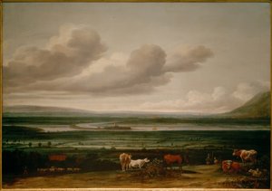 Nedre Rhinlandskap nær Kleve med festningen Schenkenschanz, Hoch– og Niederelten