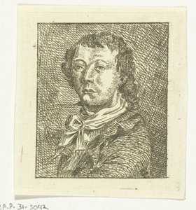 Portrettbyste av en ung mann med et hvitt slips av Anthonie van den Bos