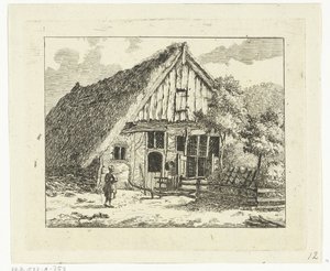 Kvinne som står foran et hus i Staphorst av Anthonie van den Bos