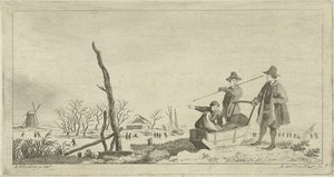 Figurer ved en slede i et vinterlandskap av Anthonij van der Haer