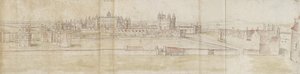 Hampton Court Palace fra nord (penn og brunt blekk og akvarell over svake indikasjoner i svart kritt) av Anthonis van den Wyngaerde