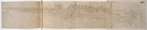 Hampton Court Palace fra elven, ca. 1544 (penn og blekk på papir) av Anthonis van den Wyngaerde