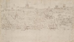 Panorama over London sett fra Southwark: Billingsgate til Tower Wharf, 1554 av Anthonis van den Wyngaerde