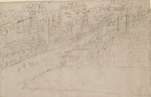 Panorama av London sett fra Southwark: Borough High Street med St Mary Overy, 1554 av Anthonis van den Wyngaerde