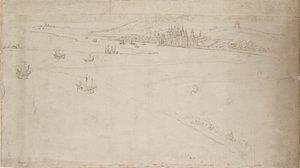 Panorama over London sett fra Southwark: Greenwich, 1554 av Anthonis van den Wyngaerde