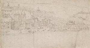 Panorama over London sett fra Southwark: The Tower, 1554