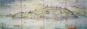 Panoramautsikt over Tarragona, Spania (penn og blekk og wc på papir) av Anthonis van den Wyngaerde