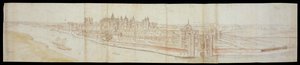 Utsikt over Hampton Court Palace fra sør, med elven i forgrunnen, 1558 (penn og brunt blekk og akvareller over svart kritt) av Anthonis van den Wyngaerde