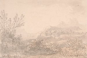 Elvemunning med slott og landsby av Anthony Devis