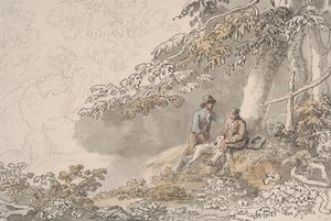 To gutter og en hund i en skog av Anthony Devis