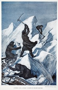 A Mile and a Half North in Eight Hours, pub. London 1907 (farge litho) av Anthony Fiala