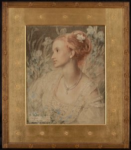 Clara Flower (fargekritt på kremfarget papir) av Anthony Frederick Augustus Sandys