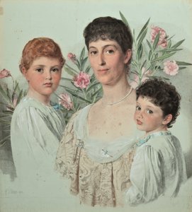 Portrett av en mor og hennes to barn av Anthony Frederick Augustus Sandys