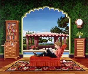 Boy Reading, 1983 (akryl om bord) av Anthony Southcombe