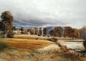 Bolton Abbey fra River Wharfe, South View, ca. 1825 (akvarell på papir) av Anthony Vandyke Copley Fielding
