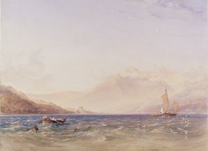 The Head of Loch Fyne, med Dindarra Castle, 1850 (wc, kroppsfarge over grafitt på papir)