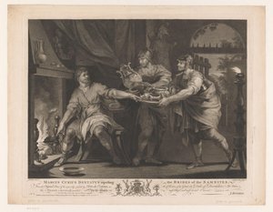 Manius Curius Dentatus avslår gavene til samnittene Marcus Curius Dentatus avviser Samnittenes bestikkelser (tittel på objekt) Malerier fra det syttende århundre fra Devonshire-samlingen (serietittel) av Anthony Walker