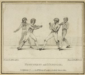 Humphreys og Mendoza, gravert av William Birch, utgitt i 1792 (litho) av Anthony van (after) Assen
