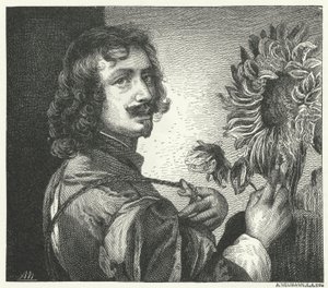 Selvportrett av den flamske barokkkunstneren Anthony Van Dyck (gravering) av Anthony van (after) Dyck