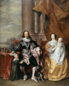 Charles I, dronning Henrietta og to av deres eldste barn (olje på panel) av Anthony van (follower of) Dyck