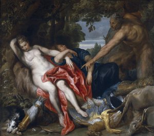 Diana og nymfen hennes overrasket av satyr av Anthony van Dyck