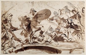 Horatius Cocles forsvarer Tiberbroen (penn og blekk med vask på papir) av Anthony van Dyck