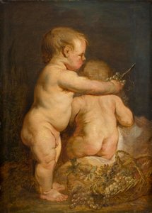 To nakne barn med druer, ca. 1630-40 (olje på eik) av Anthony van Dyck