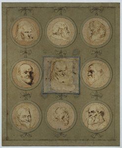 Samleblad med ni hodestudier i medaljonger av Anthony van Dyck