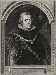 Filip IV, konge av Spania, gravert av Paulus Pontius (1603-58), 1632 (gravering på lagt papir)