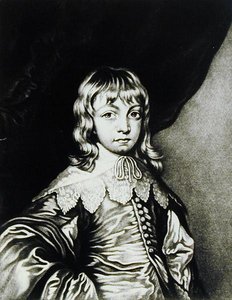 Portrett av George, hertug av Buckingham (1592-1628) gravert av Robert Dunkarton (1744-c.1817) fra Illustrious Characters in British History (mezzotint)