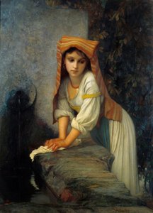 Ung lavandiere-maleri av Ernest Hebert (1817-1908) 1800-tallets søn. 0,88x1,2 m Paris, Musee Hebert